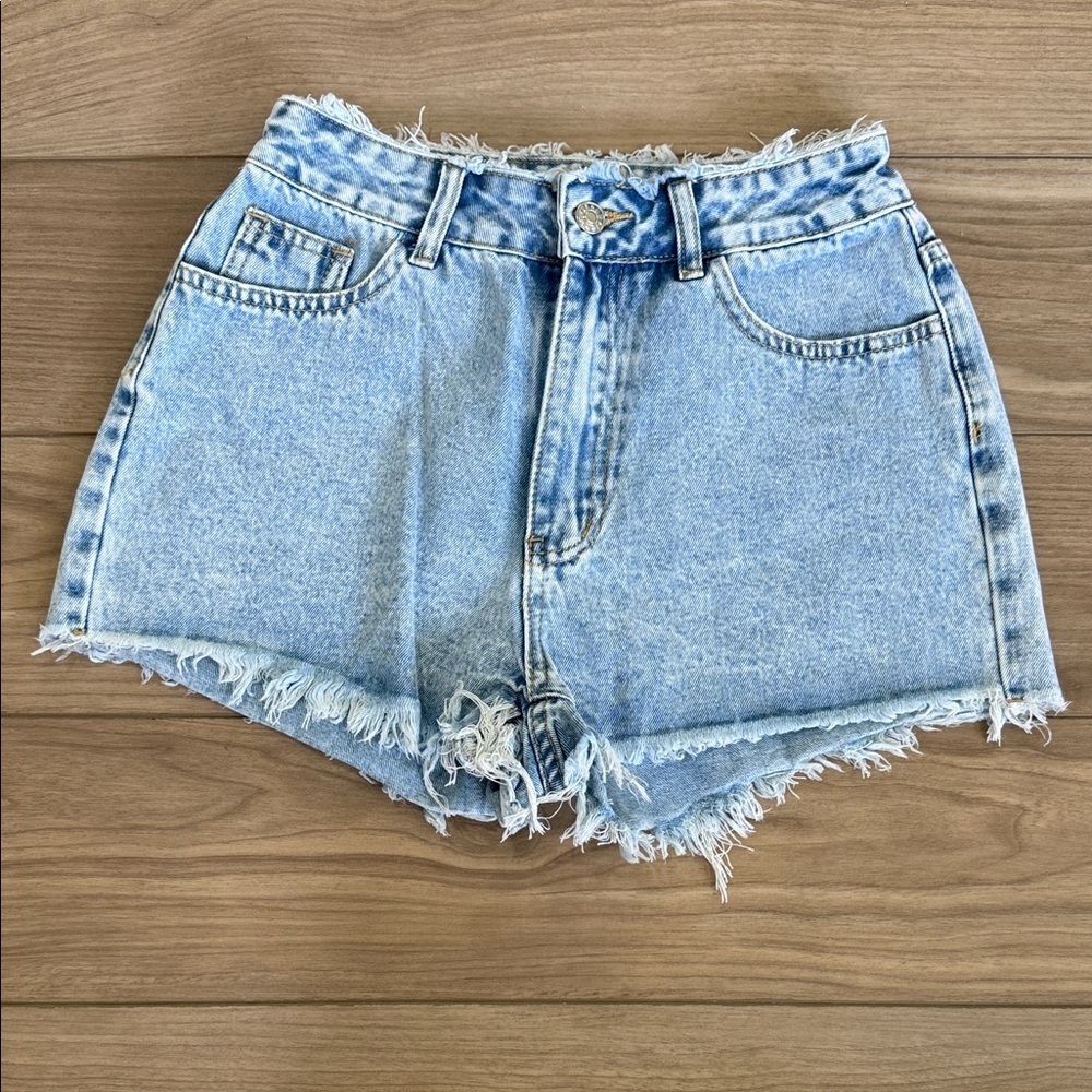 SHEIN Light Blue Frayed Jean Shorts